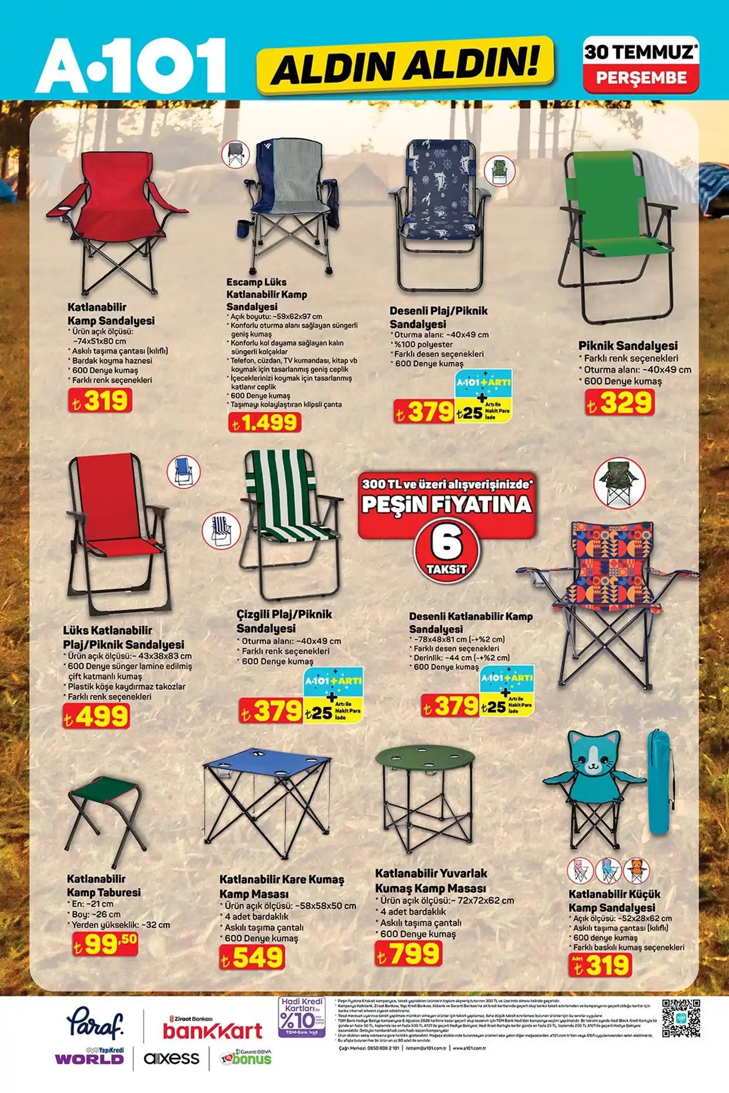 A101 30 Temmuz 2026 katalog kamp plaj ve piknik ürünleri