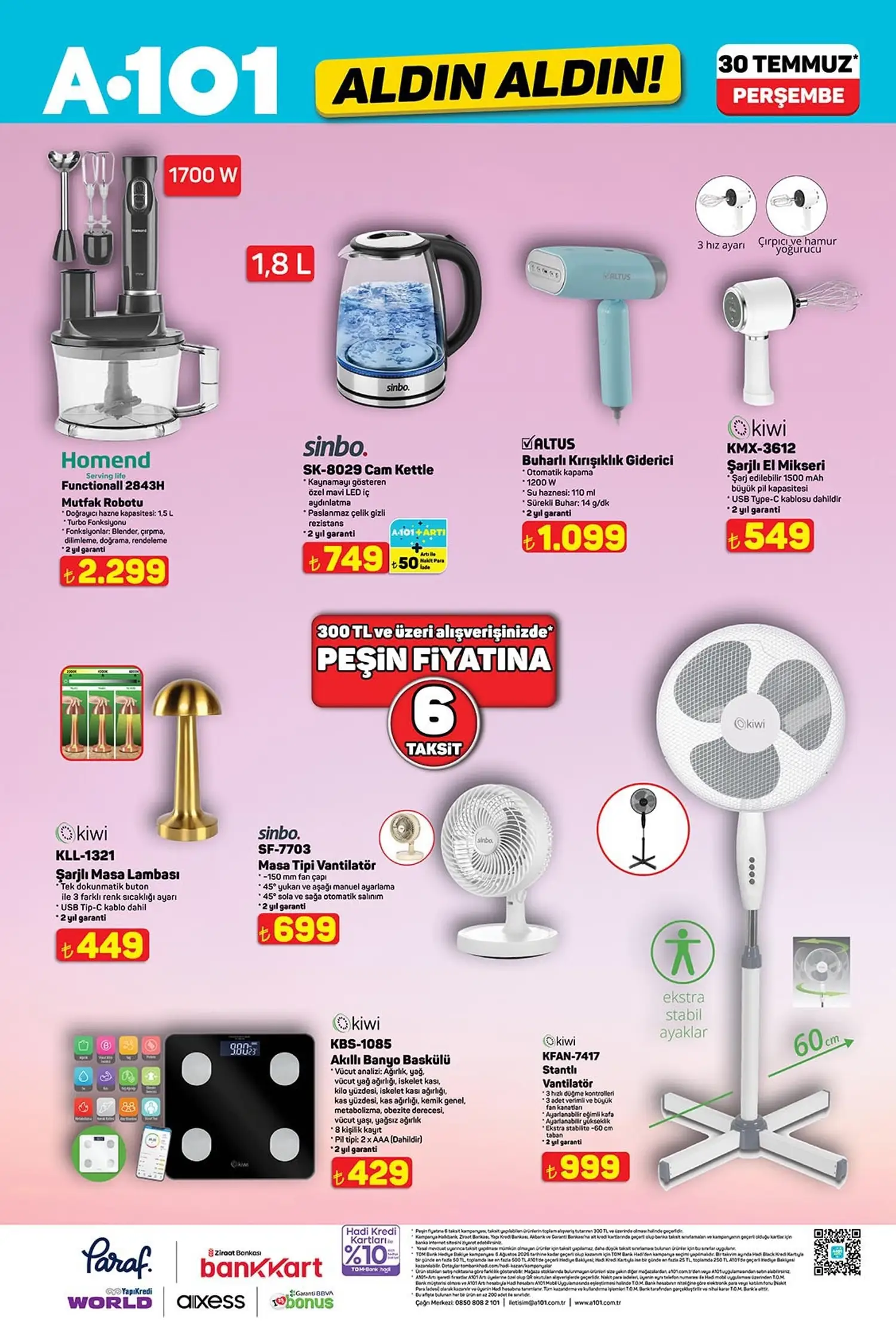 A101 30 Temmuz 2026 katalog elektrikli ev aletleri