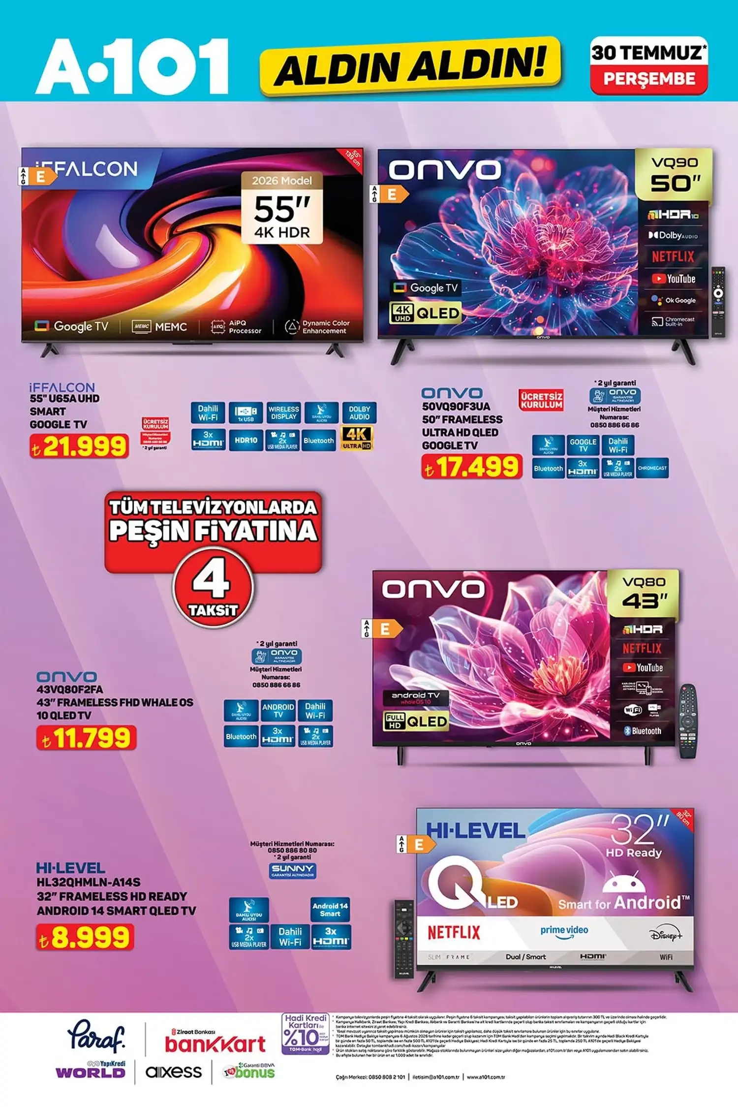 A101 30 Temmuz 2026 katalog televizyon ve beyaz esya