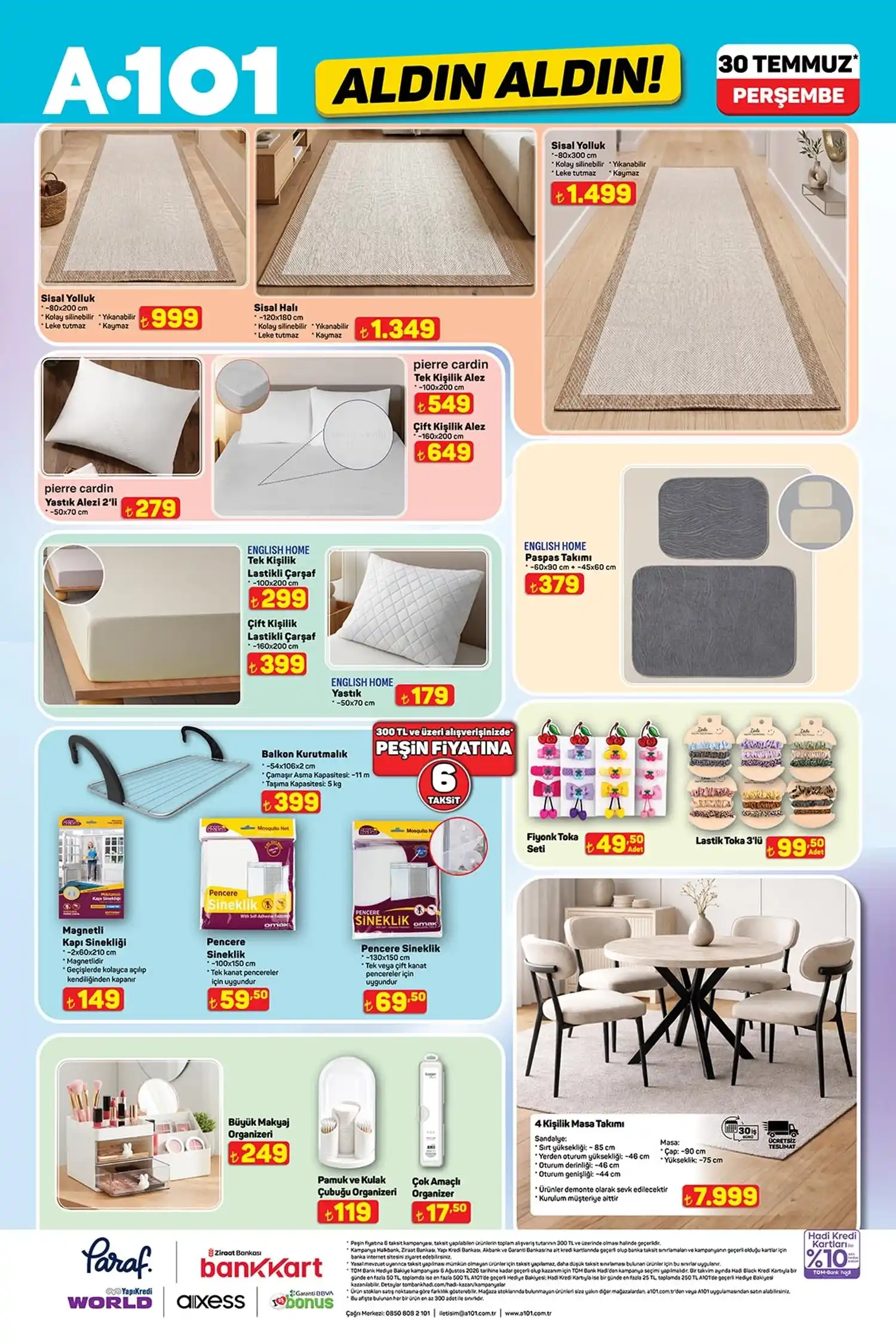A101 30 Temmuz 2026 katalog ev tekstili ve organizasyon