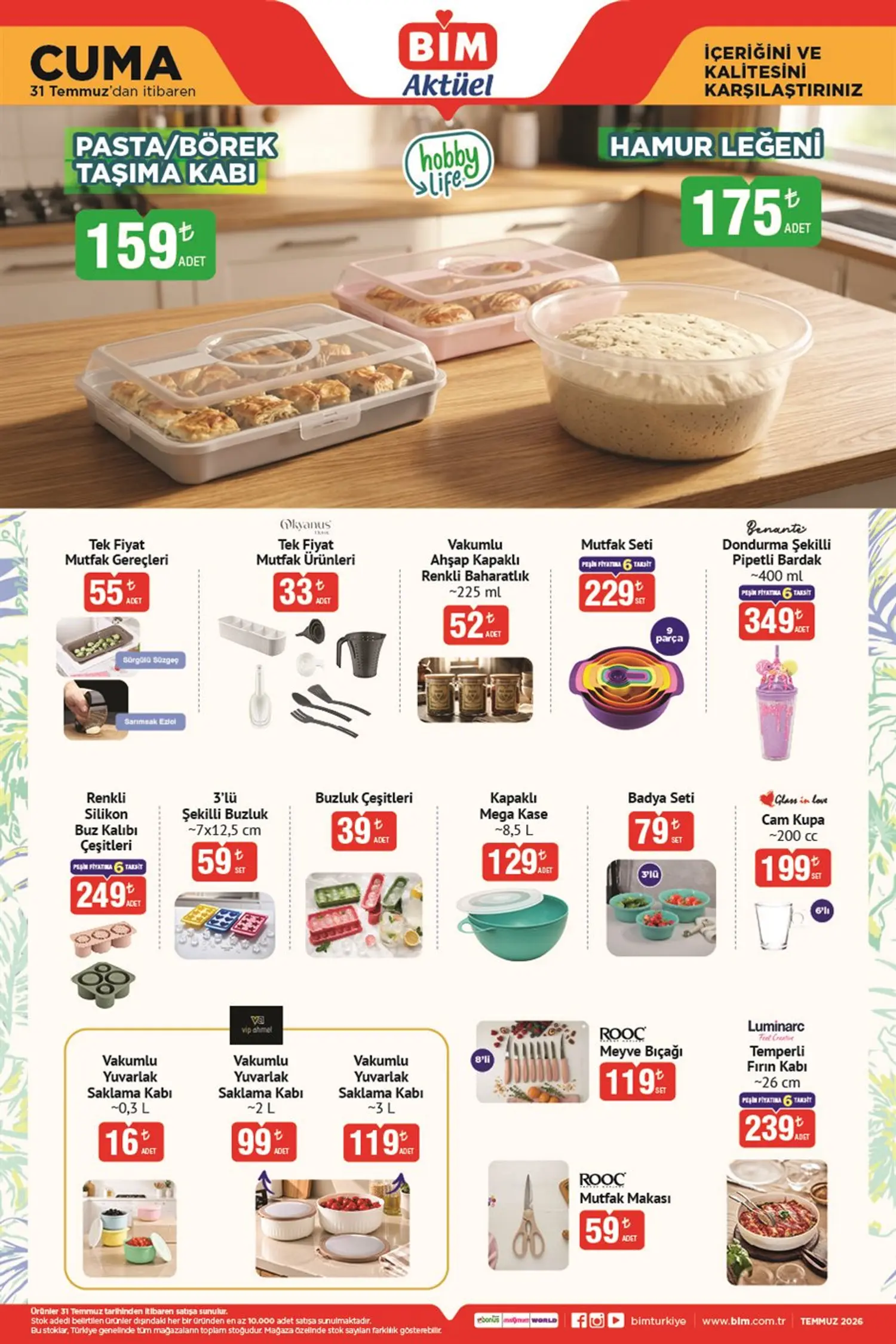 BİM 31 Temmuz 2026 katalog mutfak gerecleri ve saklama kaplari