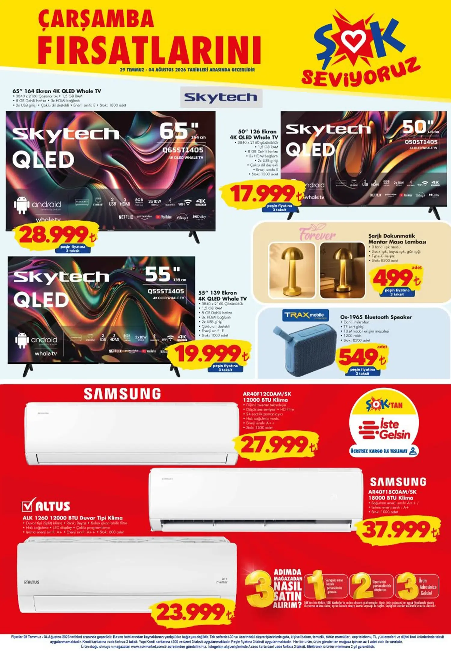 ŞOK 29 Temmuz 2026 aktüel katalog televizyon ve klima fırsatları