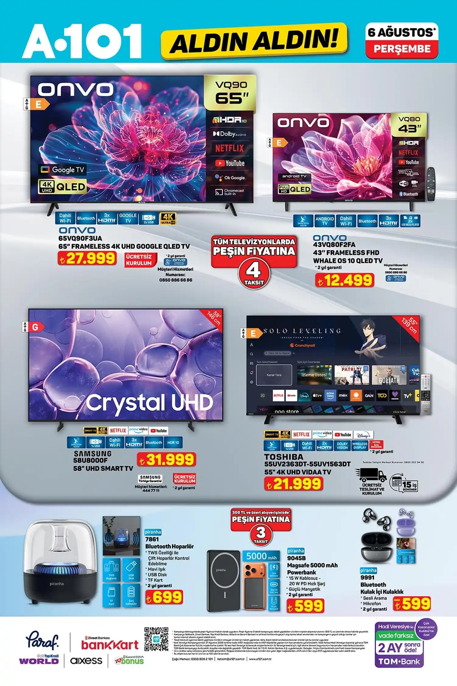 A101 6 Agustos 2026 aktuel katalog televizyon ve elektronik