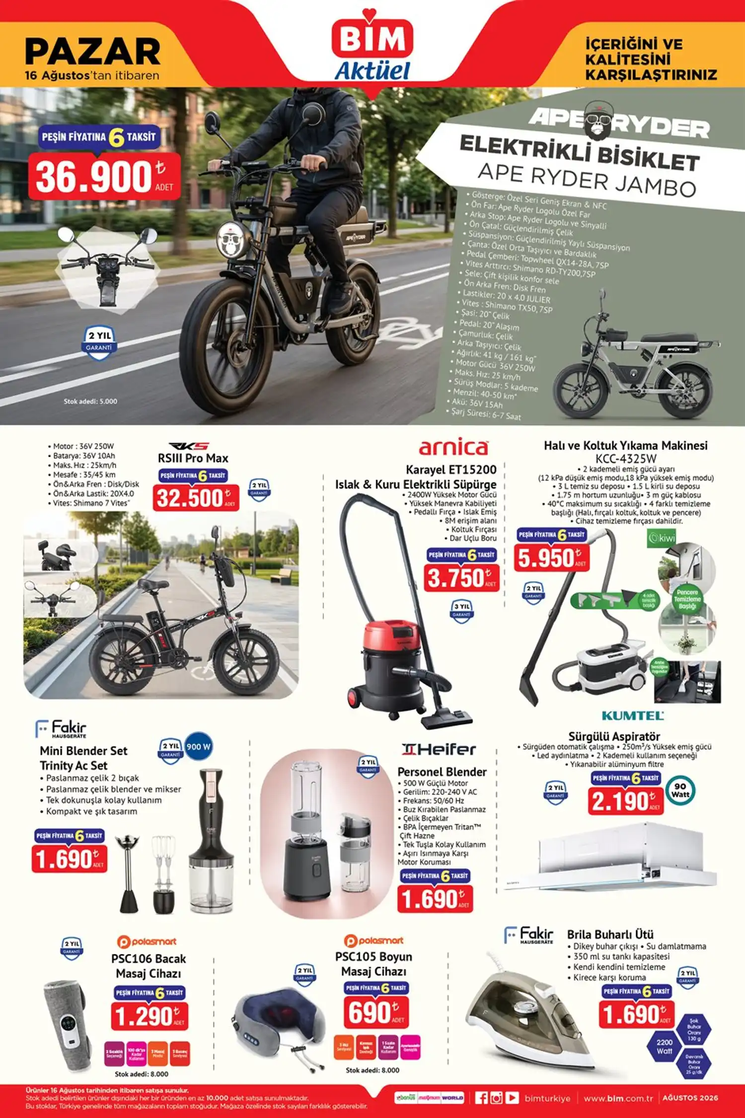 BIM 16 Agustos 2026 aktuel katalog elektrikli bisiklet ve ev aletleri