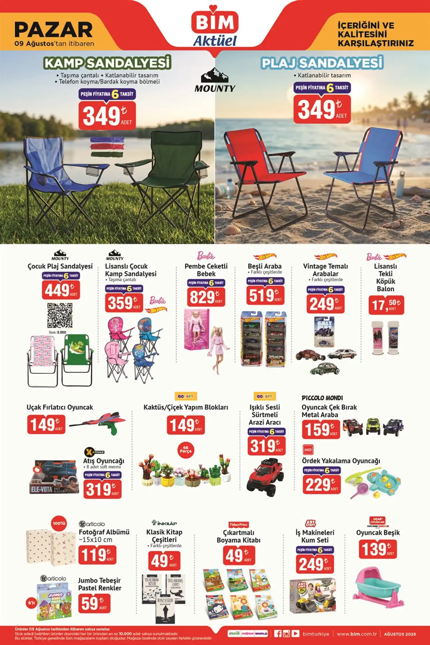 BIM 9 Agustos 2026 aktuel katalog oyuncak kamp ve plaj urunleri