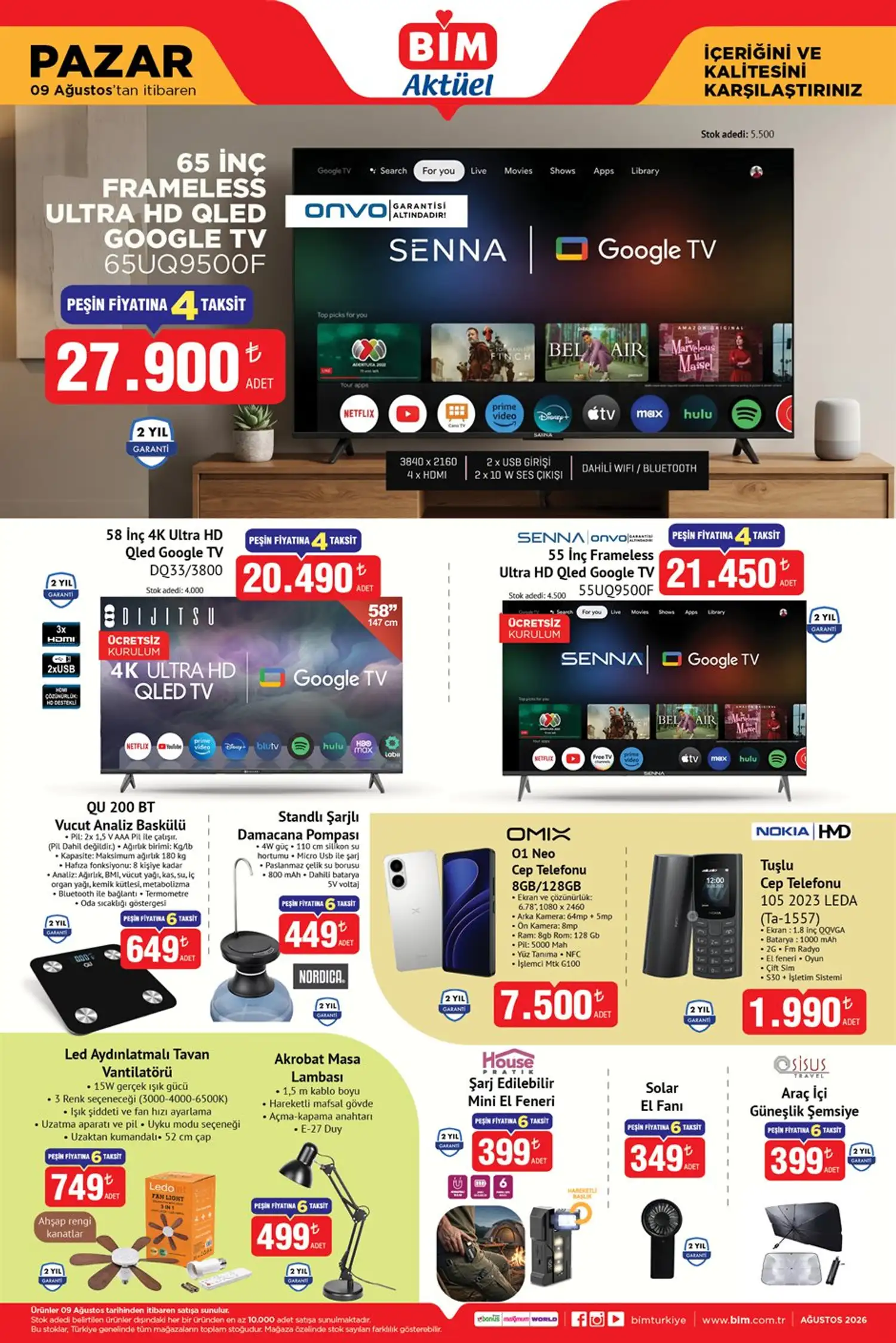 BIM 9 Agustos 2026 katalog televizyon telefon ve elektronik