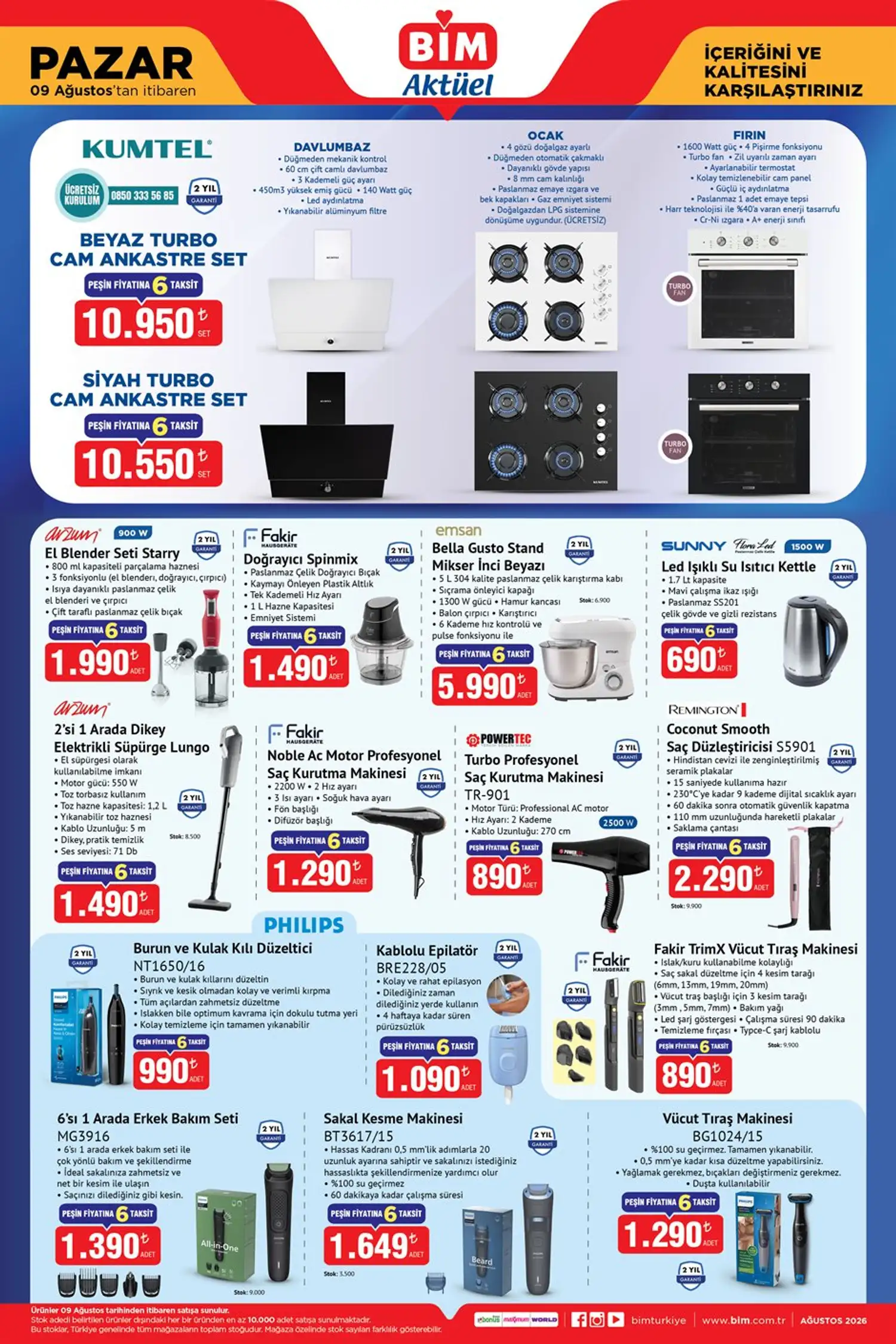 BIM 9 Agustos 2026 katalog elektrikli ev aletleri ve kisisel bakim