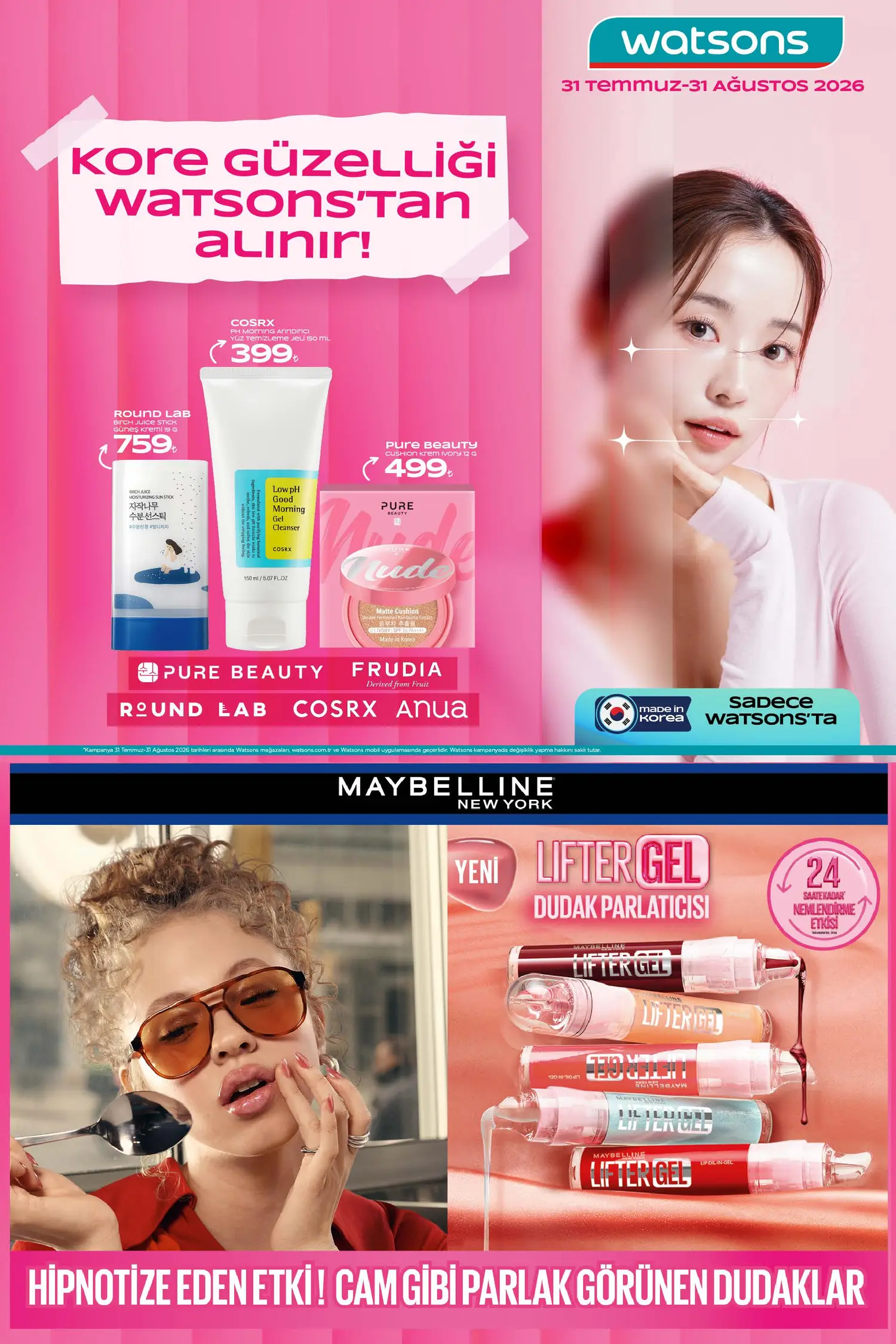 Watsons Agustos 2026 katalog sayfa 1 - K-Beauty cilt bakim