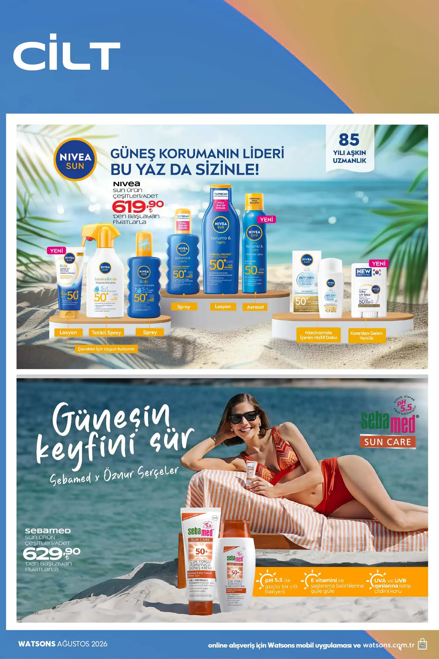 Watsons Agustos 2026 katalog sayfa 32 - gunes bakimi vucut ve kisisel bakim