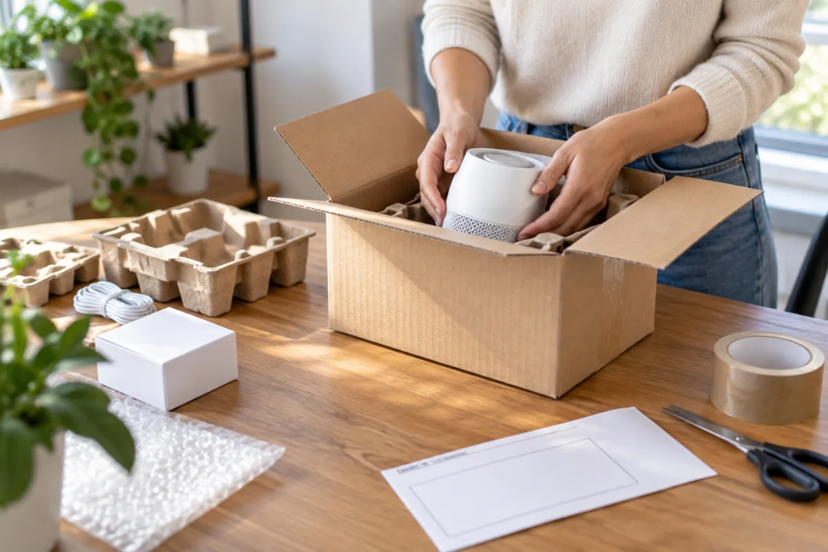 İade ürünü ve aksesuarlarını eksiksiz paketlemeyi anlatan temsili görsel.